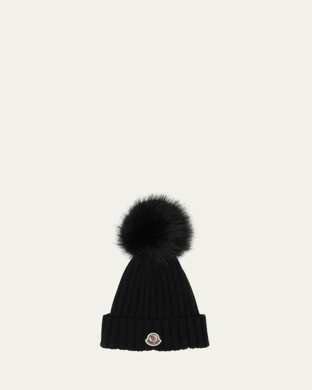 Wool Beanie with Faux Fur Pom